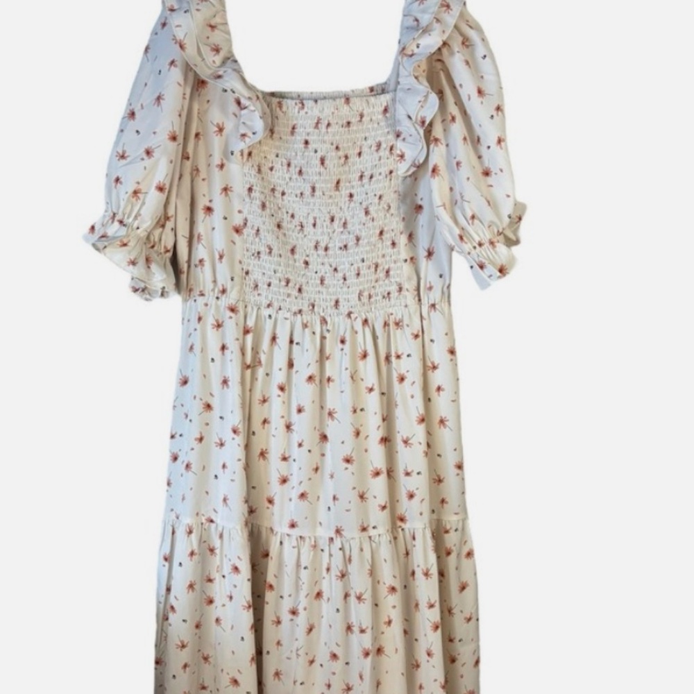 Jessakae Dress Cream Floral Smocked Dress 3XL XXXL Midi Maxi Cottegecore